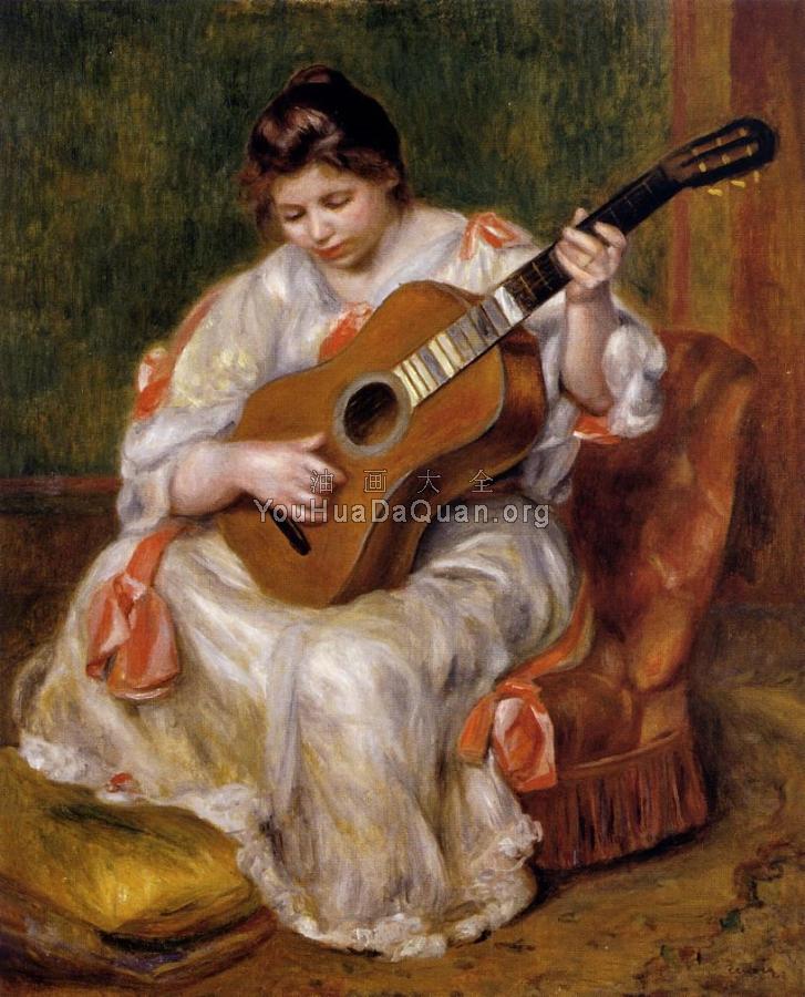 Woman Playing the Guitar - 皮埃尔·奥古斯特·雷诺阿